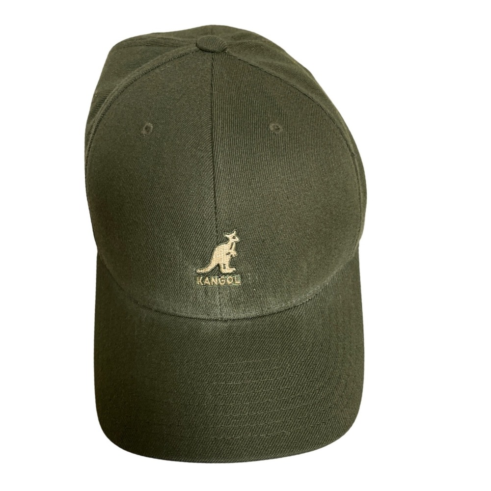 Kangol‎ Wool Flexfit Baseball Cap L/XL Olive Green Curved Brim Logo Hat Preppy